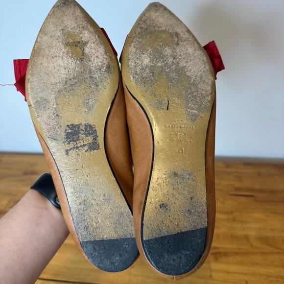 Isabel Marant Tan Leather Red Ribbon Tie Pointed Toe Flats Size 41 - Picture 4 of 6